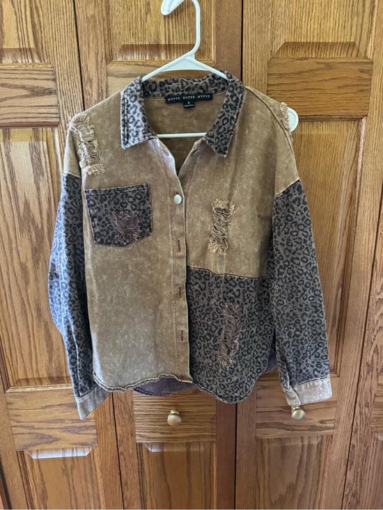 HYFVE Jackets & Blazers - HYFVE Brown & Leopard Print Patchwork Distressed Shacket